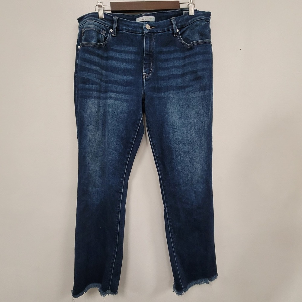 Kancan Womens Bootcut Jeans Size 32 Dark Wash Raw Hem‎ Mid Rise Whisker Zip Blue